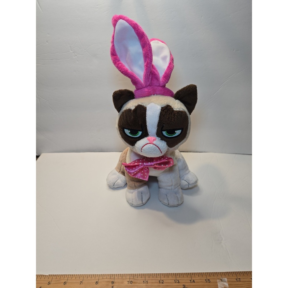 PlushGrumpy Cat Plush Easter Bunny Ears Bow Tie Stuffed Animal 17"